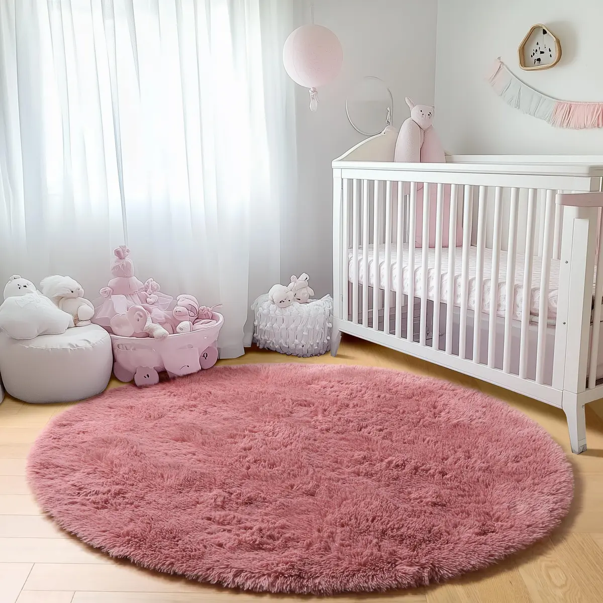ONASAR Blush Round Area Rug 5ft | Plush Bedroom Circle Mat for Kids & Home (100-120c) - view 8