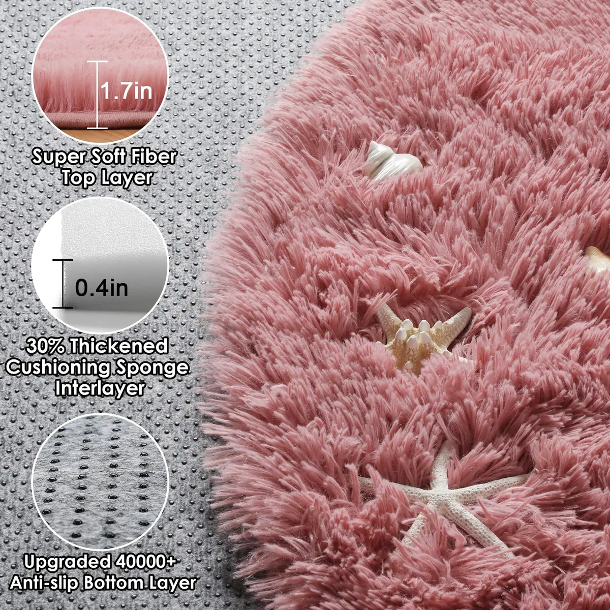 ONASAR Blush Round Area Rug 5ft | Plush Bedroom Circle Mat for Kids & Home (100-120c) - view 2