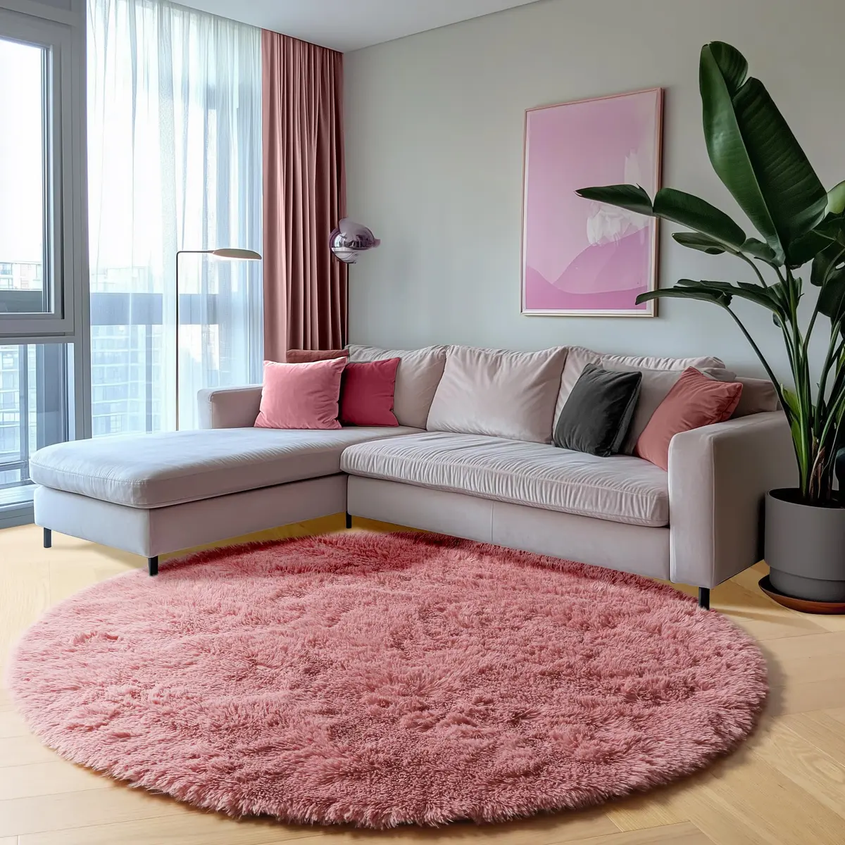 ONASAR Blush Round Area Rug 5ft | Plush Bedroom Circle Mat for Kids & Home (100-120c) - view 3