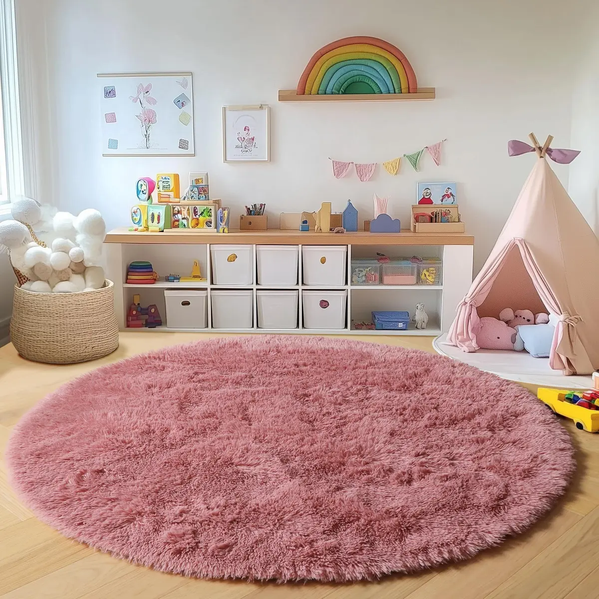ONASAR Blush Round Area Rug 5ft | Plush Bedroom Circle Mat for Kids & Home (100-120c) - view 4