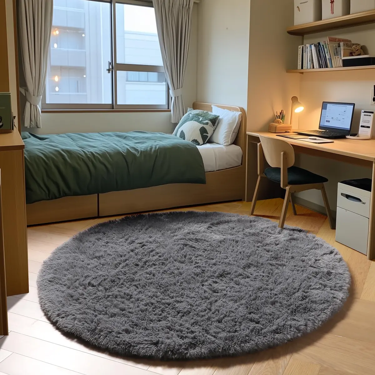 ONASAR Grey Fluffy Round Rug 4ft | Soft Plush Non-Slip Circle Area Rug for Bedroom & Living Room - view 3