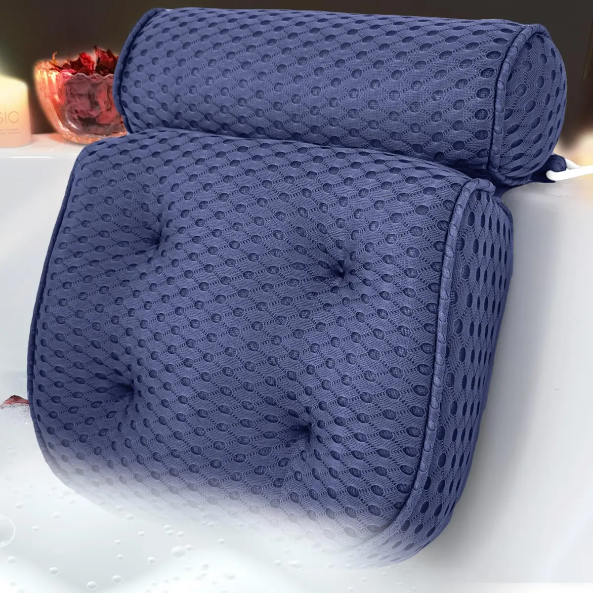 AEROiVi Luxury Bath Pillow for Tub | Soft Mesh, 6 Strong Suction Cups, Blue - main product image