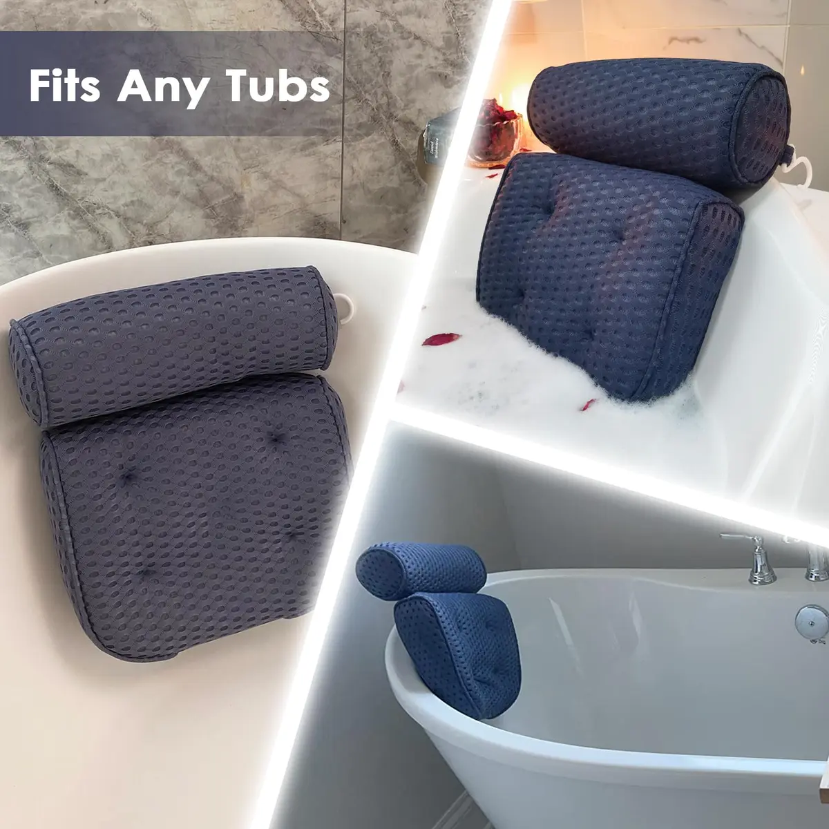 AEROiVi Luxury Bath Pillow for Tub | Soft Mesh, 6 Strong Suction Cups, Blue - view 7