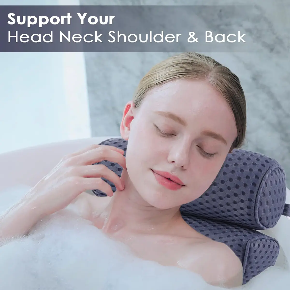 AEROiVi Luxury Bath Pillow for Tub | Soft Mesh, 6 Strong Suction Cups, Blue - view 2