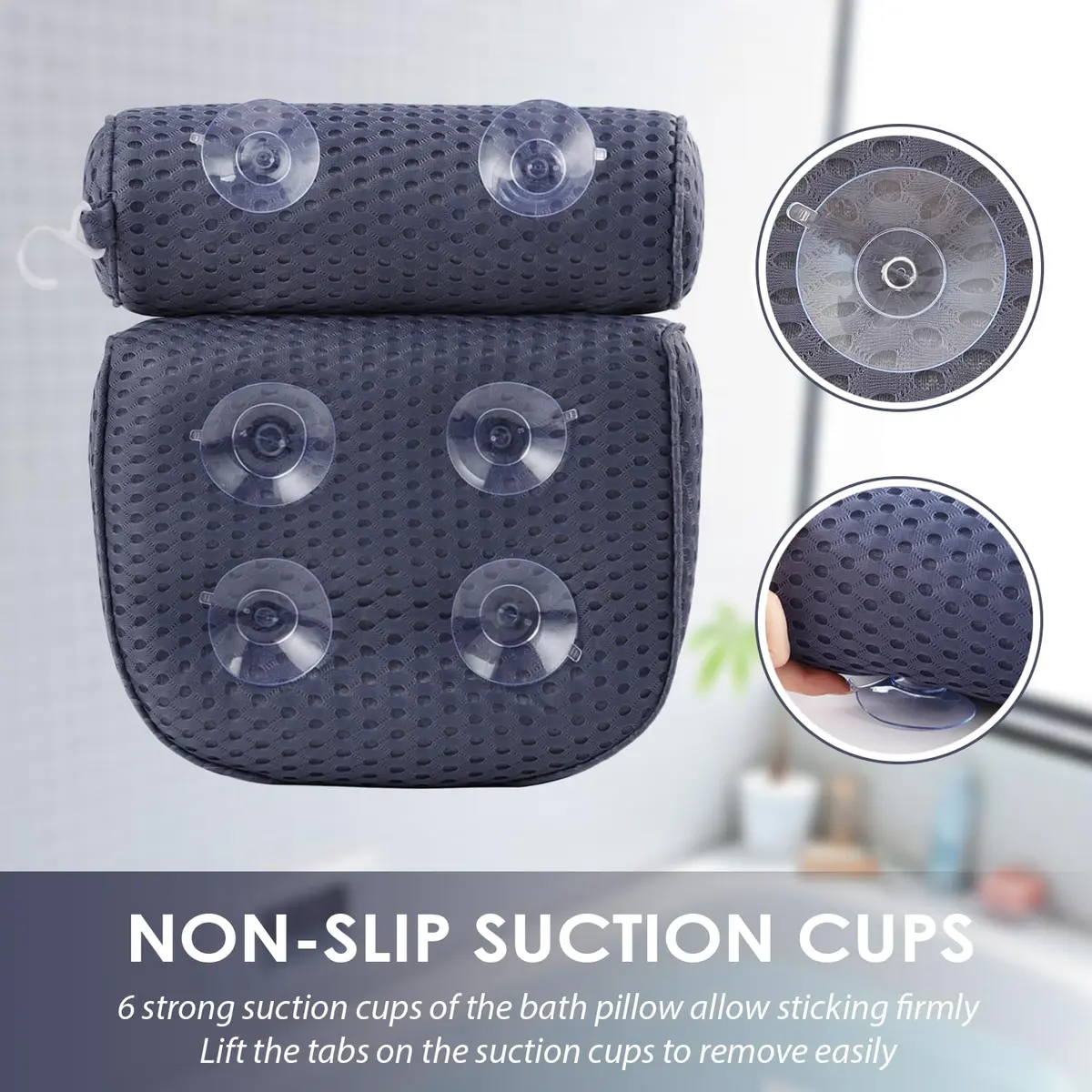 AEROiVi Luxury Bath Pillow for Tub | Soft Mesh, 6 Strong Suction Cups, Blue - view 3