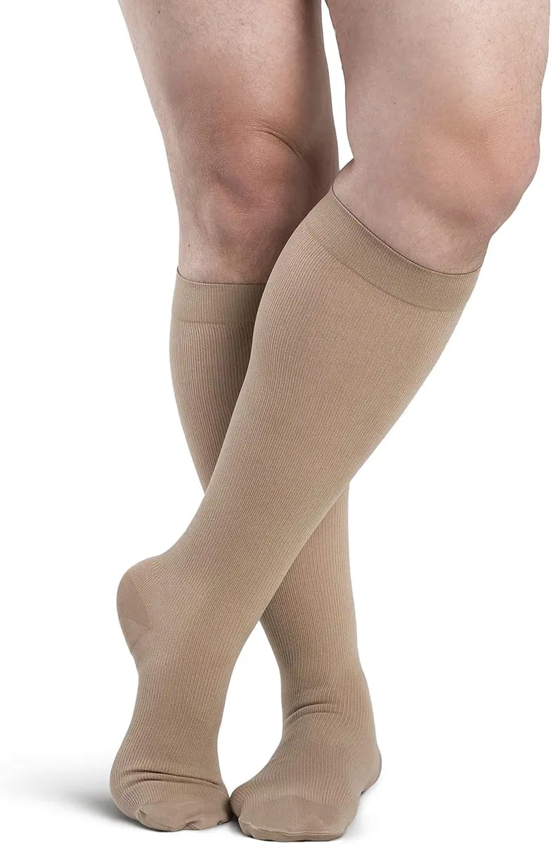 Sigvaris DYNAVEN Opaque Men's Knee-High Compression Socks 20-30mmHg Medium Short Light Beige - main product image