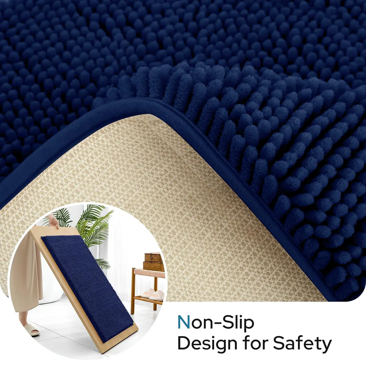 BYSURE Navy Blue Bathroom Rugs Sets 3 Piece | Plush Chenille, Non Slip, Absorbent, Washable Bathroom Mat - view 2