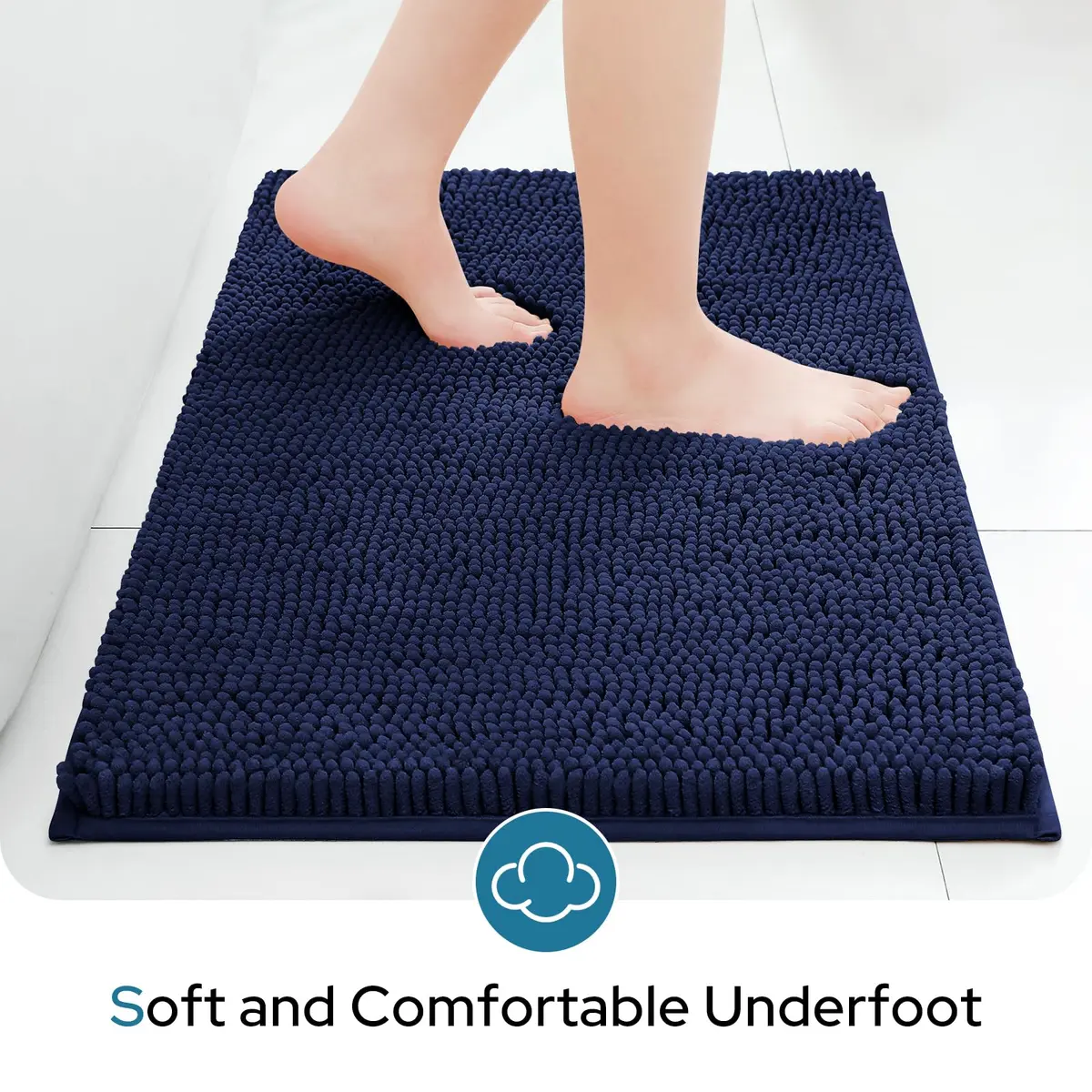 BYSURE Navy Blue Bathroom Rugs Sets 3 Piece | Plush Chenille, Non Slip, Absorbent, Washable Bathroom Mat - view 4