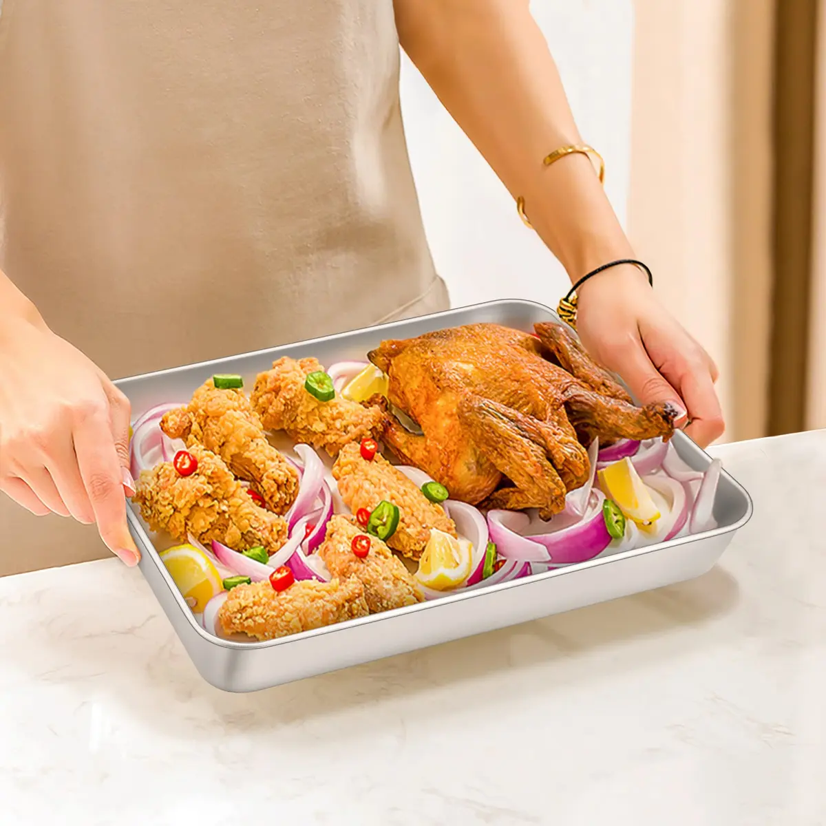 TeamFar Lasagna Pan 12.3" x 9.75" x 2" | Heavy Gauge Stainless Steel, Deep Sides, Dishwasher Safe - view 7