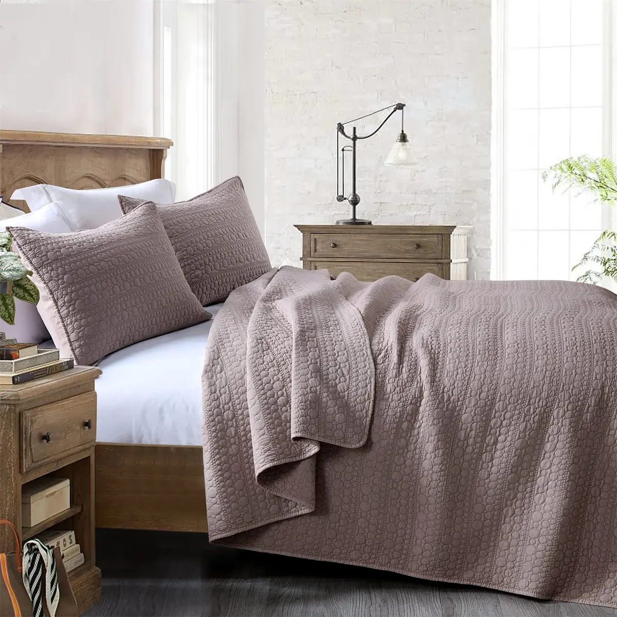 HORIMOTE HOME Quilt Set Queen Size Cameo Rose | Classic Geometric Spots, Ultra Soft, All Season Lightweight Bedspread - view 7