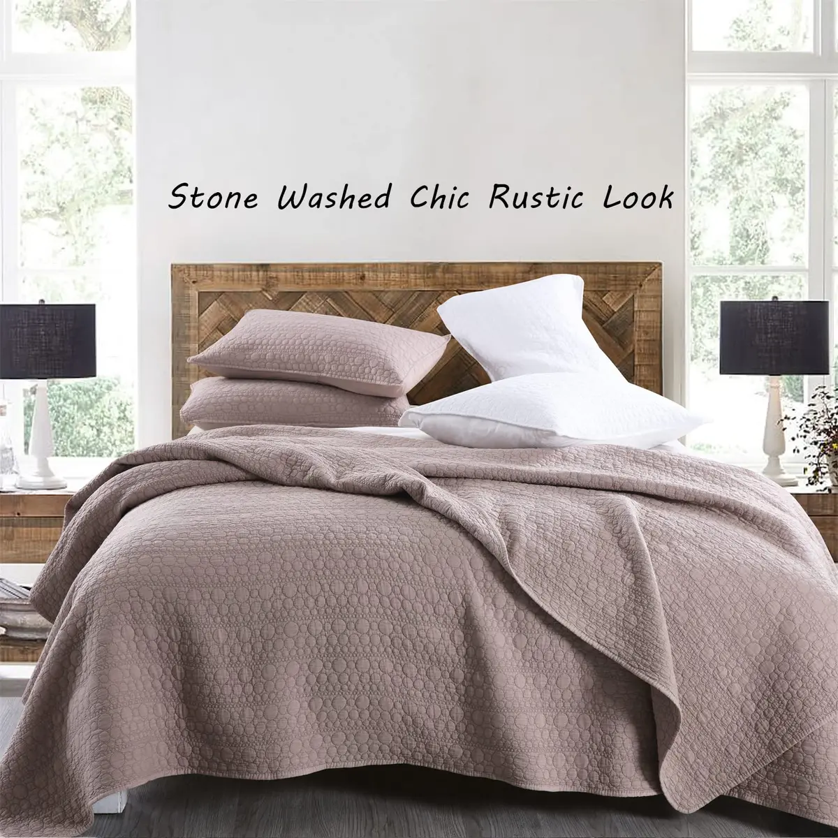 HORIMOTE HOME Quilt Set Queen Size Cameo Rose | Classic Geometric Spots, Ultra Soft, All Season Lightweight Bedspread - view 2