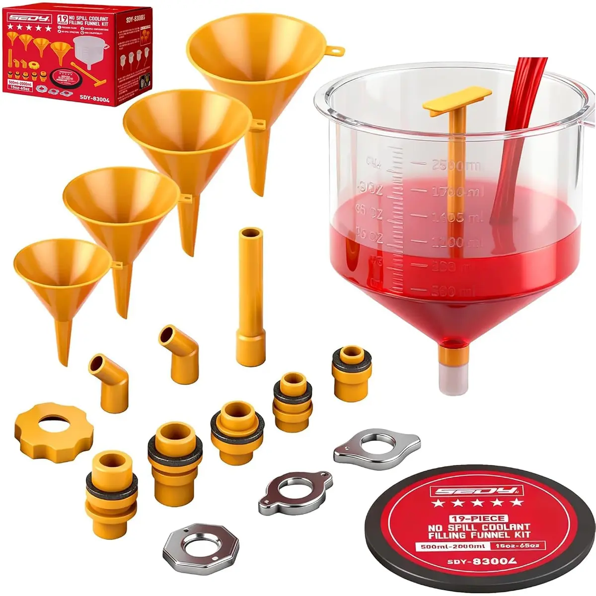SEDY Ultimate No Spill Coolant Funnel Kit 19-Piece Set | Radiator Bleeder & Filler Tool - main product image
