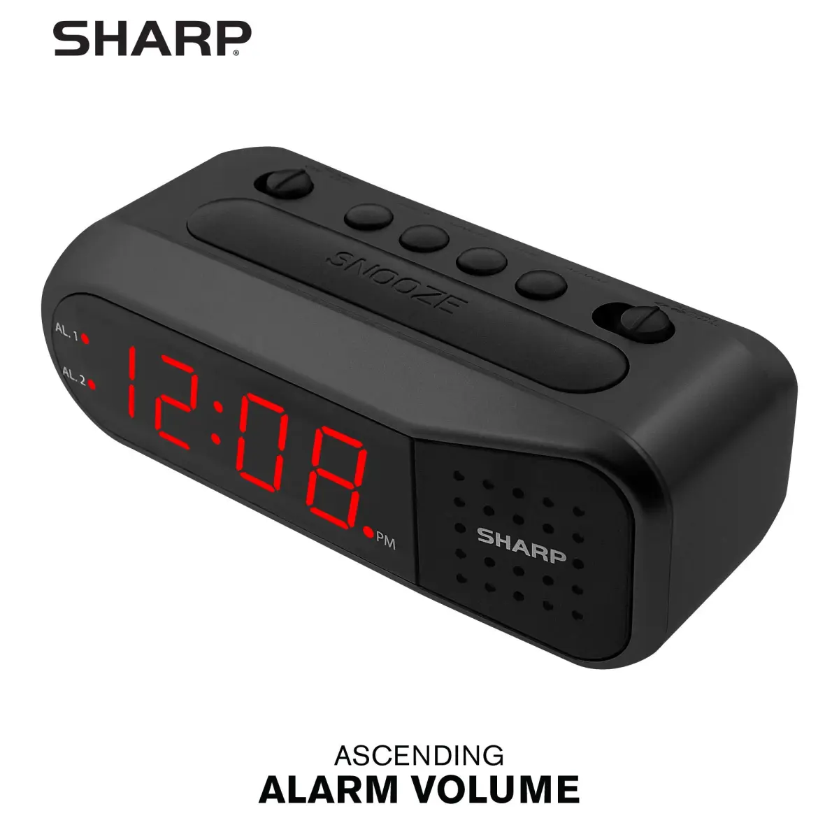 Sharp Digital Alarm Clock for Heavy Sleepers, Dual Alarm, Red LED, Black | Ascending Loud Alarm - view 5