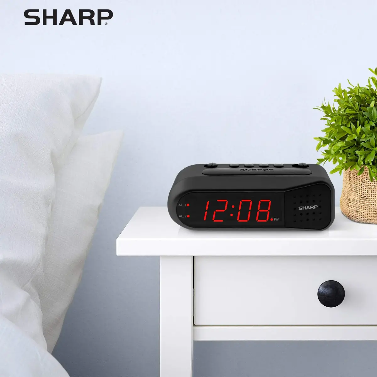 Sharp Digital Alarm Clock for Heavy Sleepers, Dual Alarm, Red LED, Black | Ascending Loud Alarm - view 6