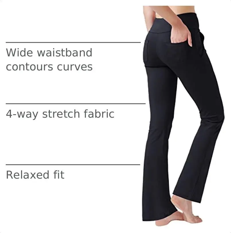nuveti Women's High Waisted Boot Cut Yoga Pants 4 Pockets | Tummy Control, 3X-Large, Black - view 5