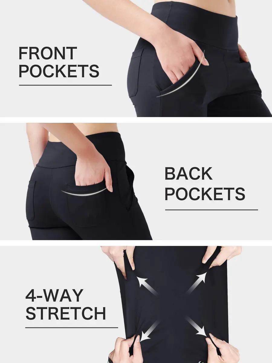 nuveti Women's High Waisted Boot Cut Yoga Pants 4 Pockets | Tummy Control, 3X-Large, Black - view 7