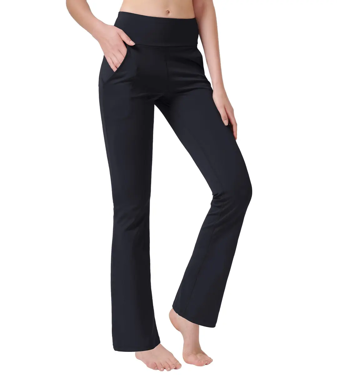 nuveti Women's High Waisted Boot Cut Yoga Pants 4 Pockets | Tummy Control, 3X-Large, Black - view 2