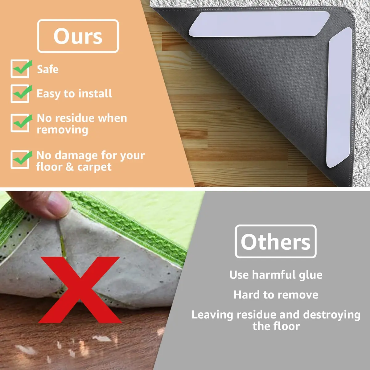 ZONGOOL 16PCS Rug Tape Non Slip Rug Pad Grippers Double Sided Carpet Tape | Secures Rugs on All Floors - view 4