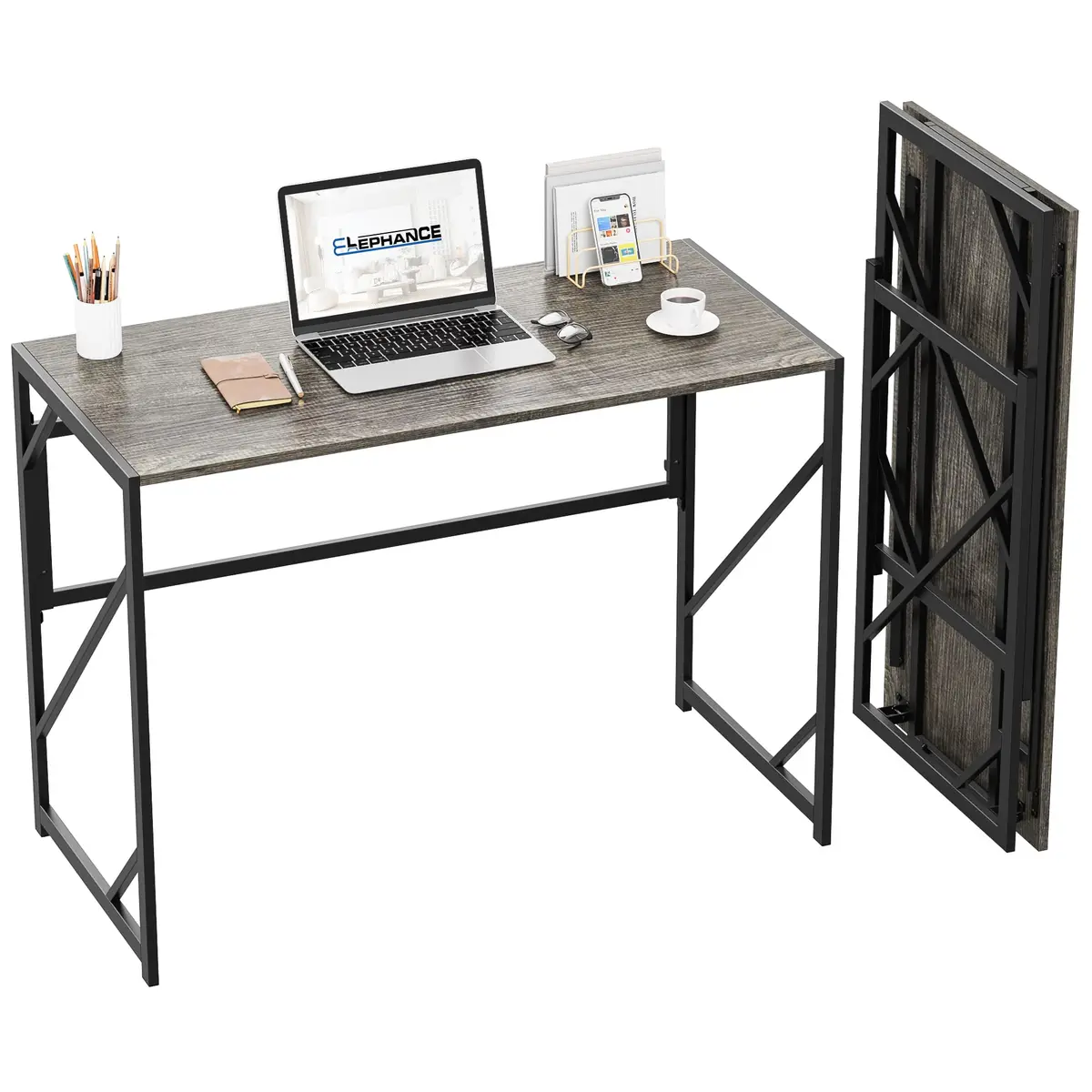 Elephance Folding Desk for Home Office | No Assembly Needed, 39.4 Inch, Black Oak - main product image