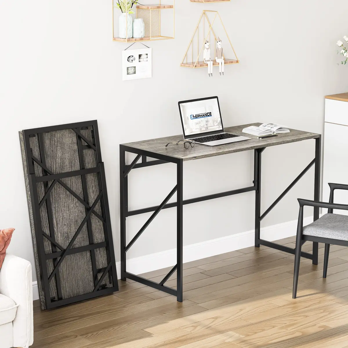 Elephance Folding Desk for Home Office | No Assembly Needed, 39.4 Inch, Black Oak - view 2