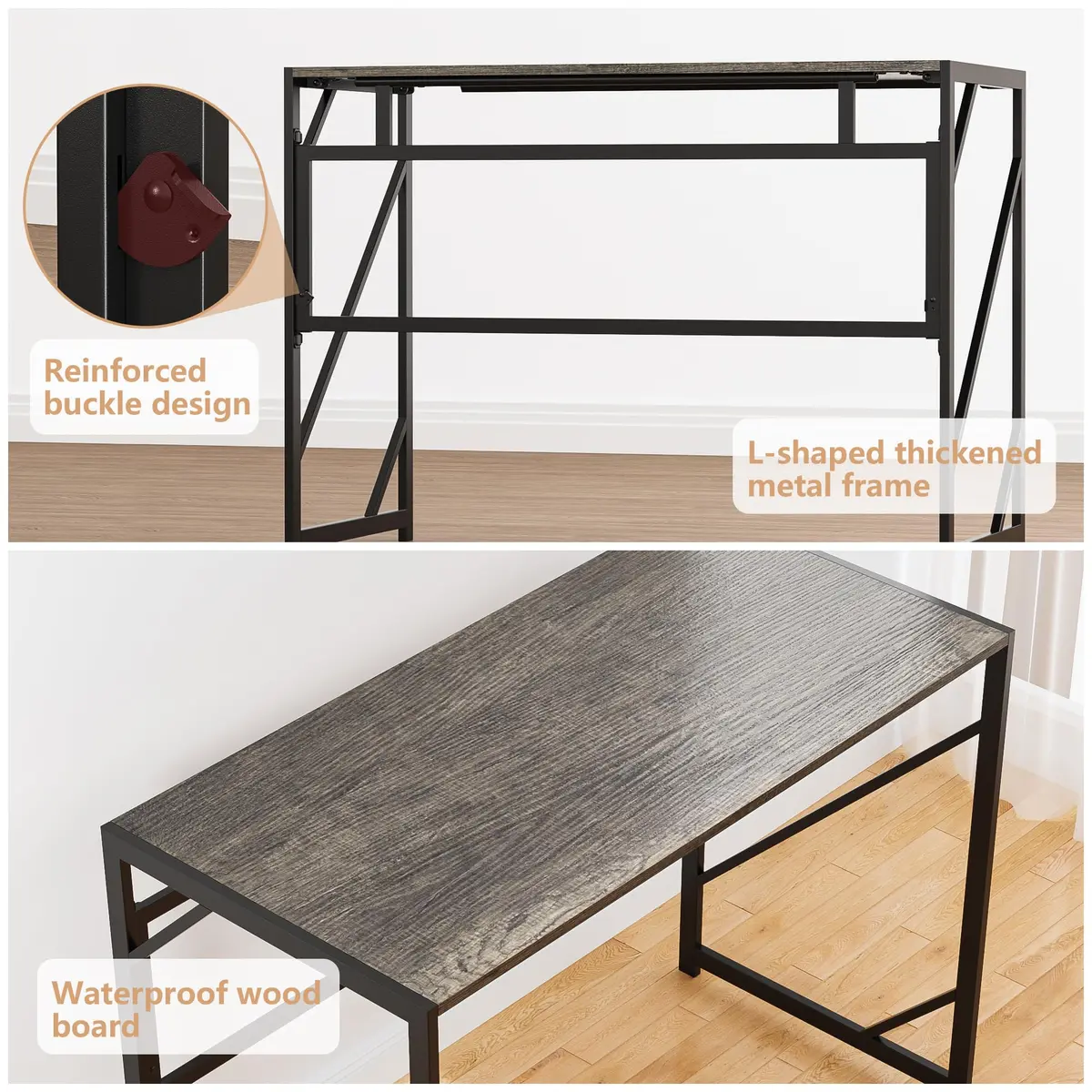 Elephance Folding Desk for Home Office | No Assembly Needed, 39.4 Inch, Black Oak - view 4