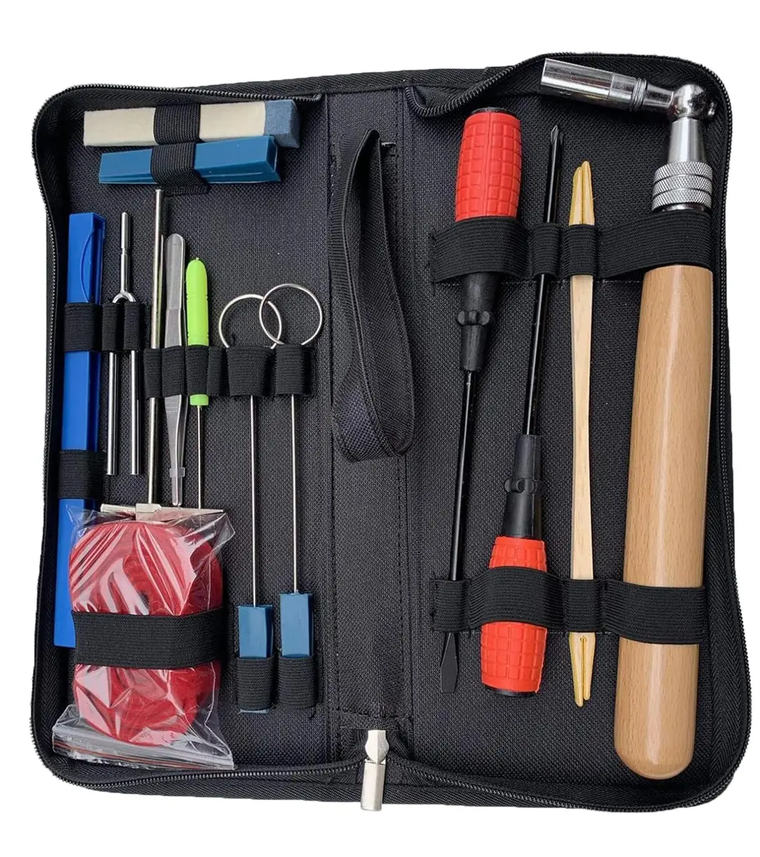 Ecloud Shop Piano Tuning Kit 16pcs Professional Tuning Wrench Hammer Mute Tweezers Fork Screwdriver Clip - main product image