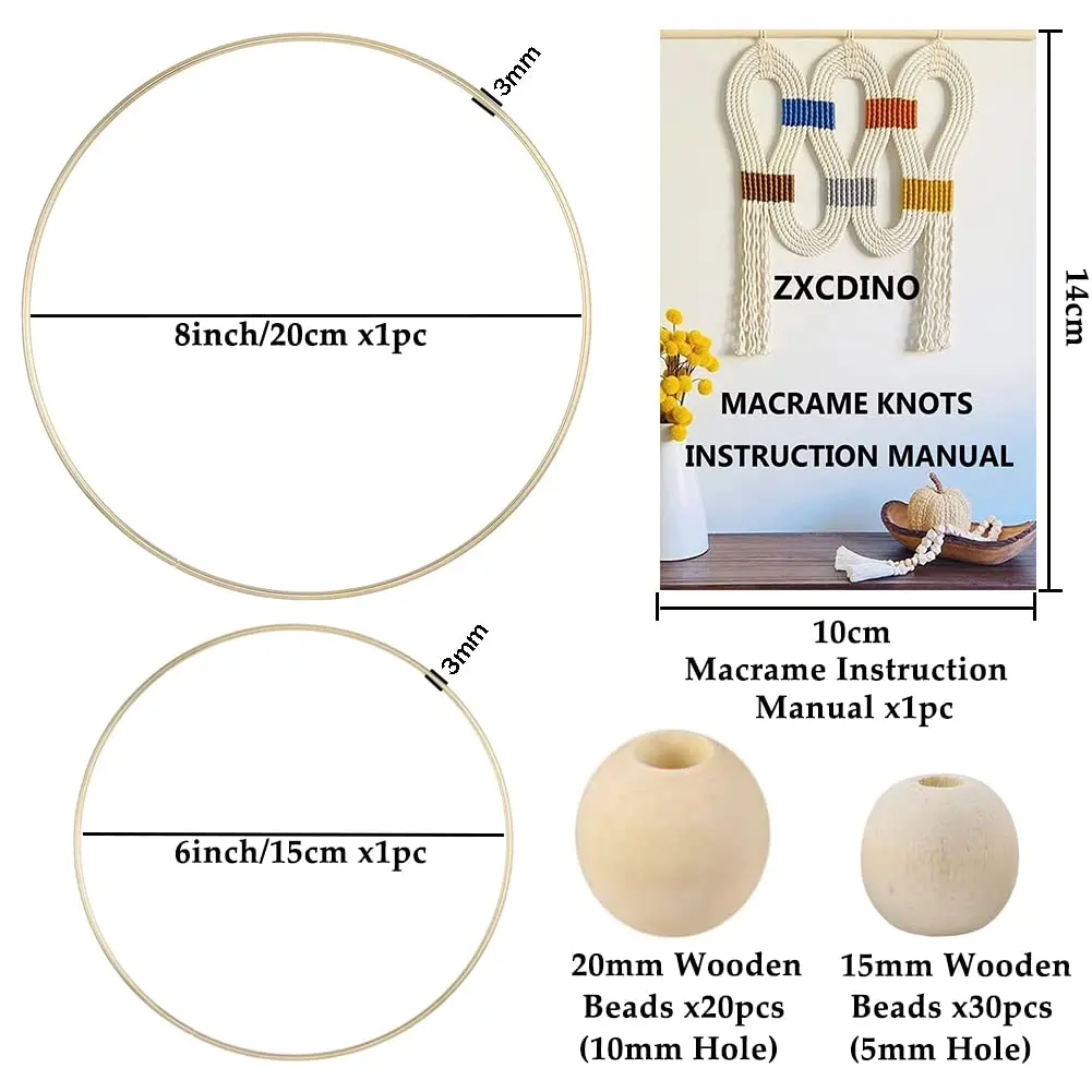 ZXCDINO 119pcs Macrame Kits for Starter 3mm x 109Yards Natural Cotton Macrame Cord with Wooden Beads & Rings - view 3