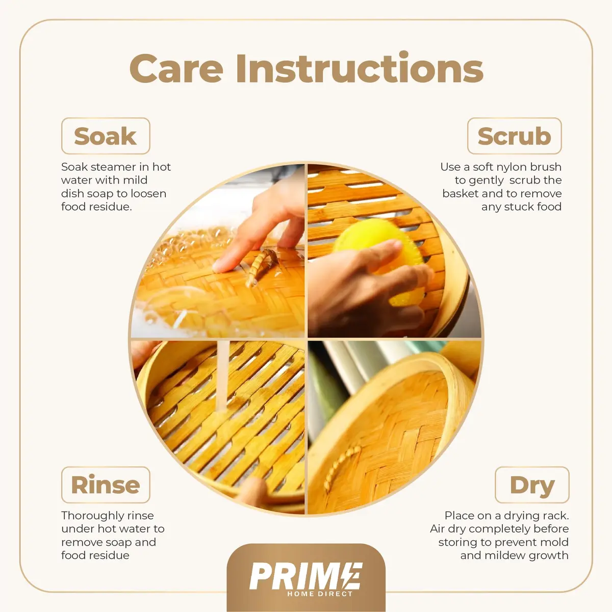 Prime Home Direct Bamboo Steamer Basket 30 cm (12 Inch) 2-Tier with Lid, 50 Liners, Chopsticks & Sauce Dish | Authentic Asian Steaming for Home Cooks - view 9