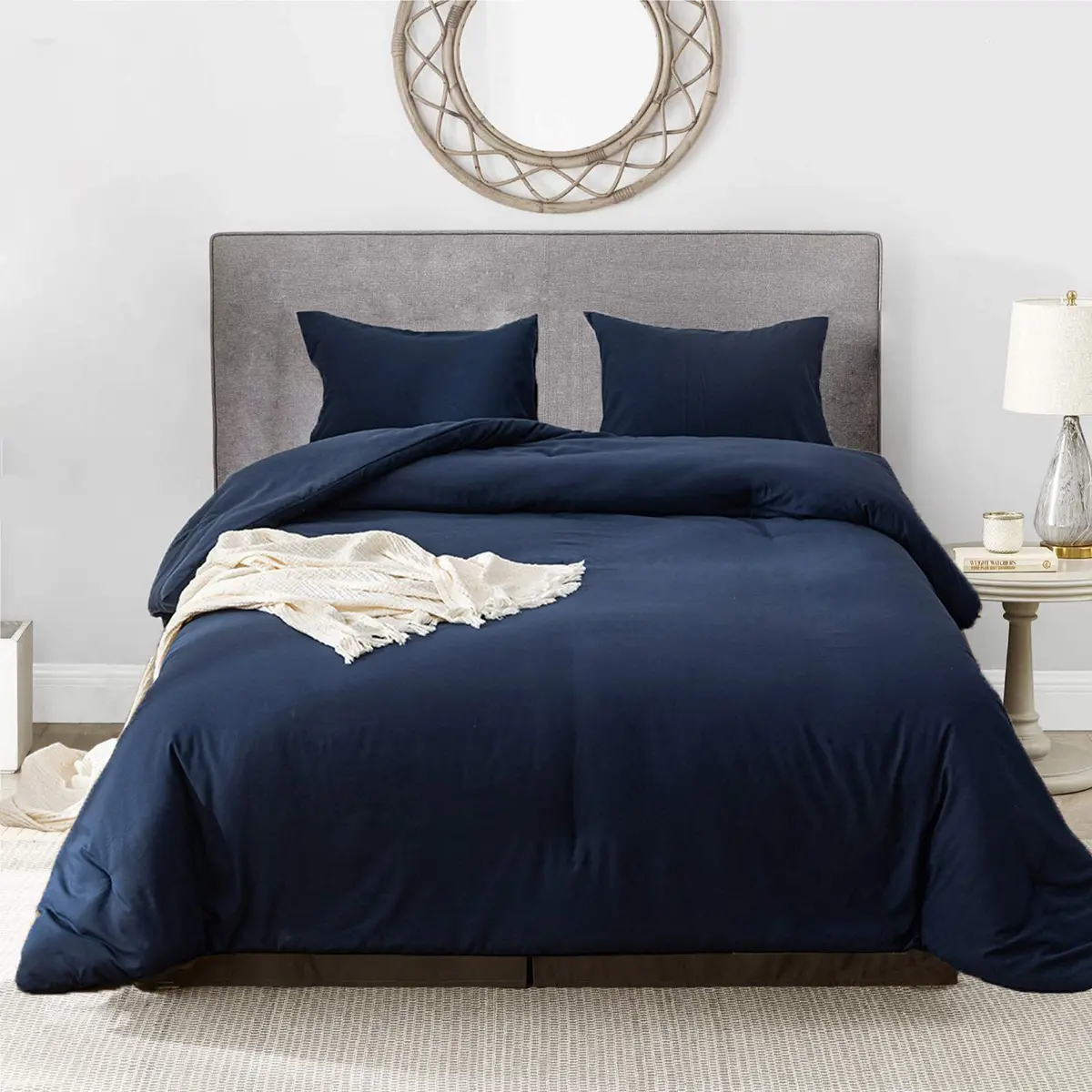 Luxlovery King Size Navy Blue Comforter Set Microfiber Lightweight Breathable (90x104 inches) - main product image
