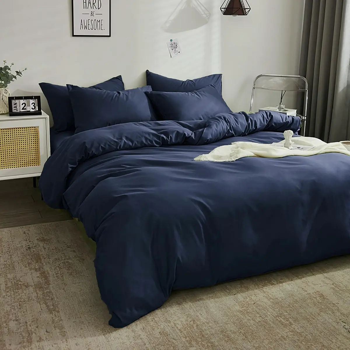 Luxlovery King Size Navy Blue Comforter Set Microfiber Lightweight Breathable (90x104 inches) - view 3