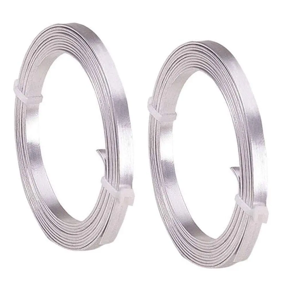 HANSPORTA Flat Aluminum Wire 5mm | Bendable Jewelry & Craft Wire, 6.5Feet/Roll, Silver (70-120c) - main product image