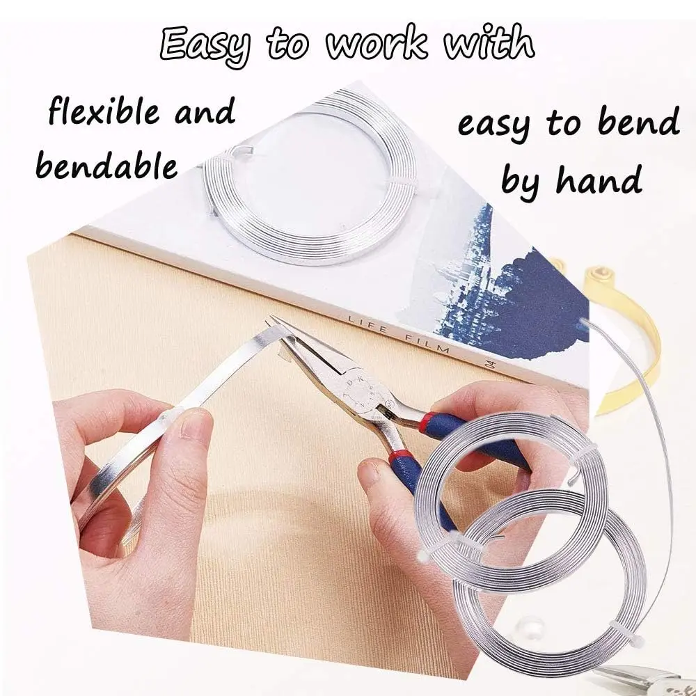 HANSPORTA Flat Aluminum Wire 5mm | Bendable Jewelry & Craft Wire, 6.5Feet/Roll, Silver (70-120c) - view 2