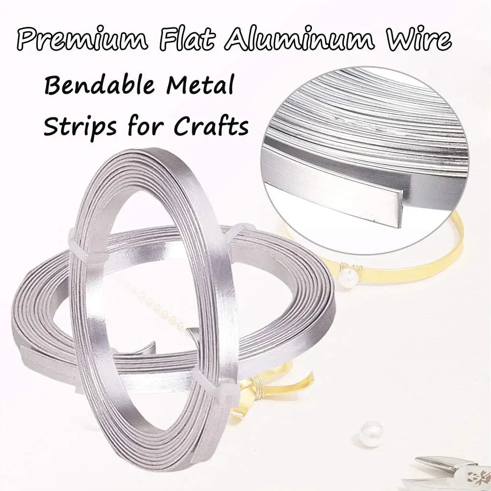 HANSPORTA Flat Aluminum Wire 5mm | Bendable Jewelry & Craft Wire, 6.5Feet/Roll, Silver (70-120c) - view 4
