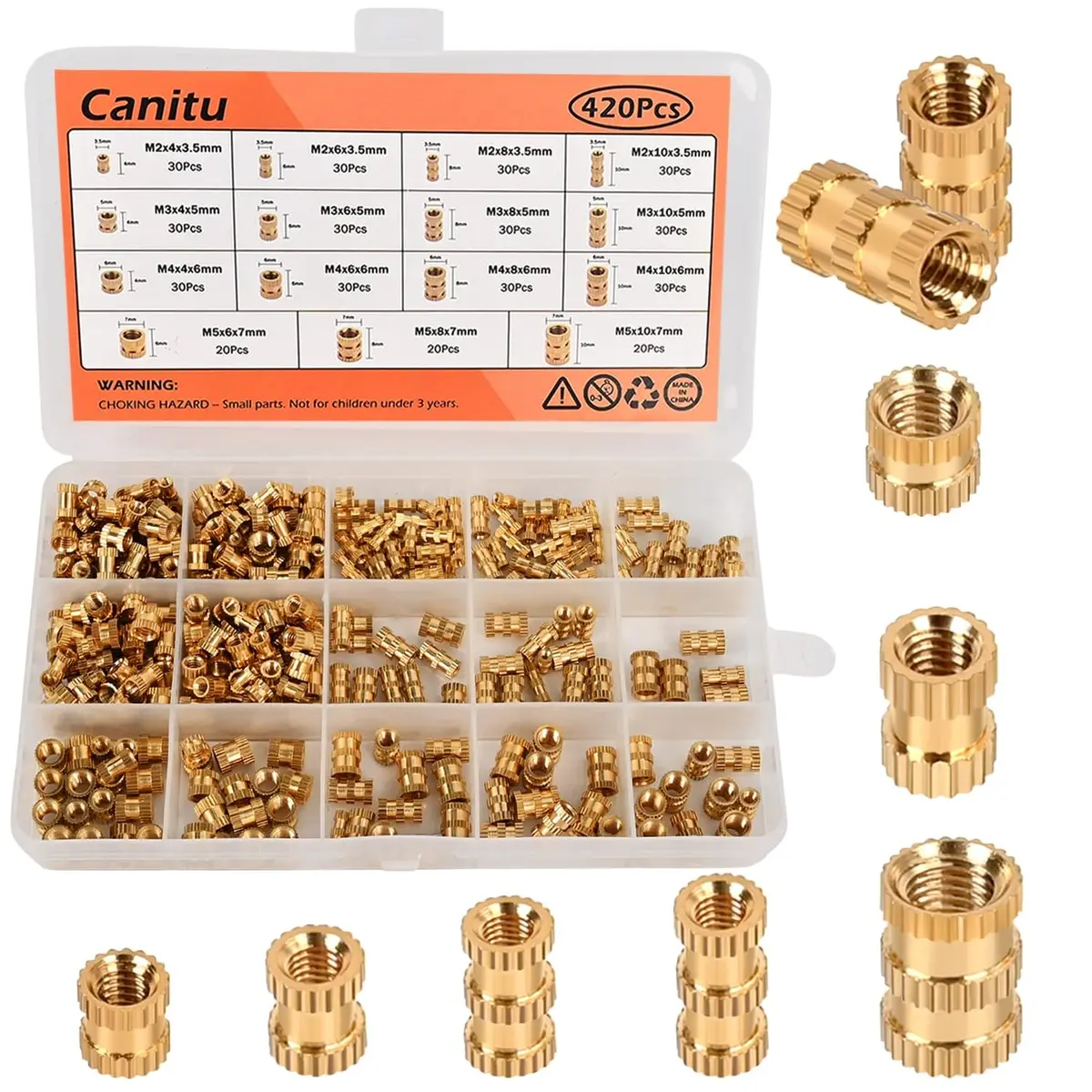 Canitu 420Pcs Threaded Inserts M2 M3 M4 M5 Brass Heat Set for Plastic & 3D Printing | Long-Term Rust-Proof Fasteners - main product image