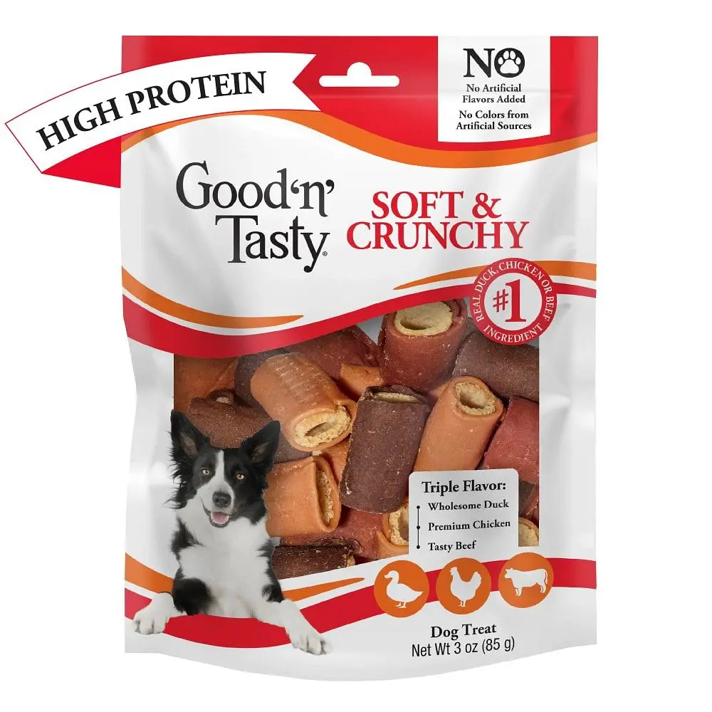 Good ‘N’ Tasty Soft & Crunchy Roll High Protein Dog Treat, 3 oz | Assorted Flavors with Real Meat - main product image