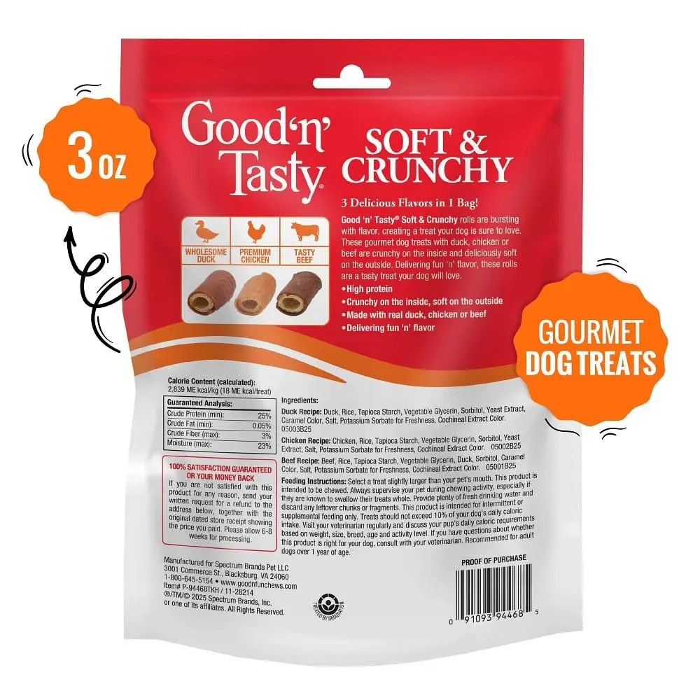 Good ‘N’ Tasty Soft & Crunchy Roll High Protein Dog Treat, 3 oz | Assorted Flavors with Real Meat - view 2