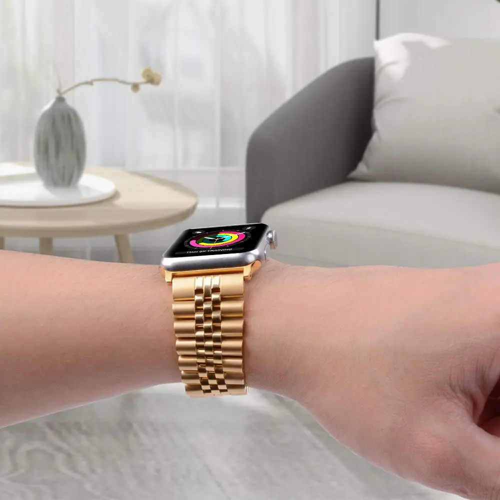 baozai Compatible with Apple Watch 42mm 41mm 40mm 38mm | Stainless Steel Band with Butterfly Clasp for Women, Gold - view 6