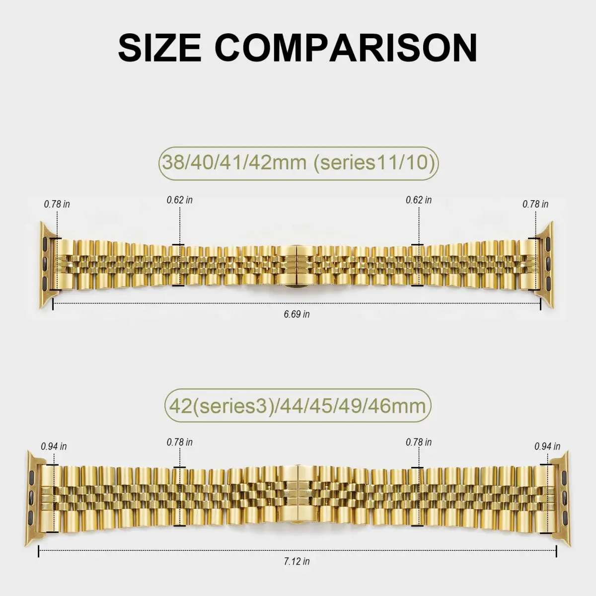 baozai Gold Stainless Steel Watch Band for Apple Watch 42mm/41mm/40mm/38mm Series 11/10/4/3/2/1 - view 3