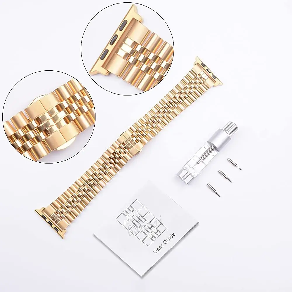 baozai Gold Stainless Steel Watch Band for Apple Watch 42mm/41mm/40mm/38mm Series 11/10/4/3/2/1 - view 4