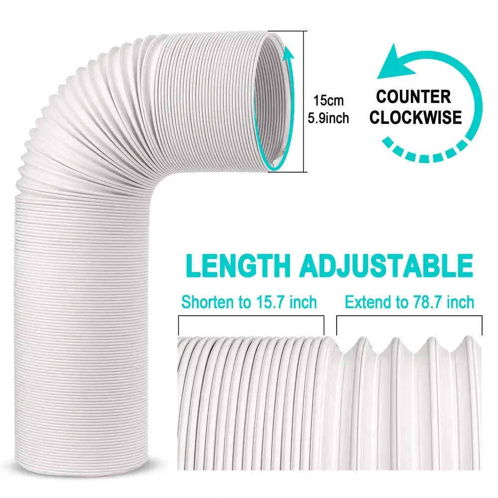 Jin&Bao 5.9" (15cm) AC Exhaust Hose 78.7" (2m) CCW Thread | Universal Replacement for Portable Air Conditioners - view 2