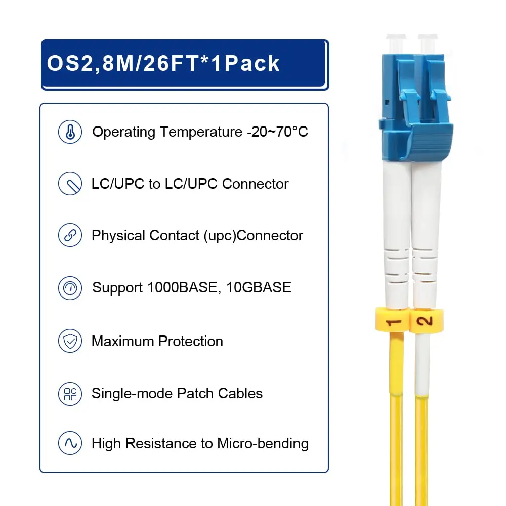 FLYPROFiber LC to LC Single Mode Fiber Patch Cable 8m (26ft) OS2 | High-Speed, Bend-Insensitive Optical Cable - view 5