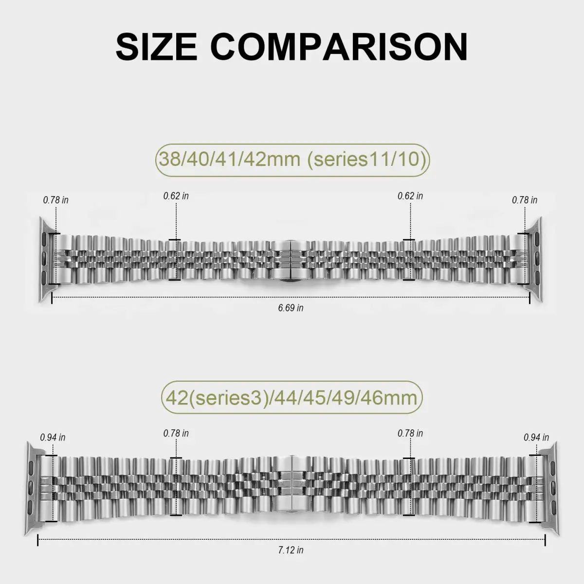 baozai Silver Stainless Steel Watch Band for Apple Watch 42mm/41mm/40mm/38mm Series 1/2/3/4/5/6/7/8/SE - view 3