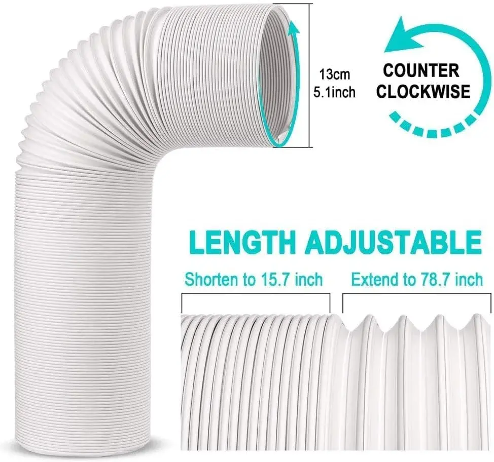 Jin&Bao 5.1 inch (13 cm) Portable Air Conditioner Exhaust Hose 2m (6.55 ft) | Counterclockwise Thread, Universal Replacement - view 2