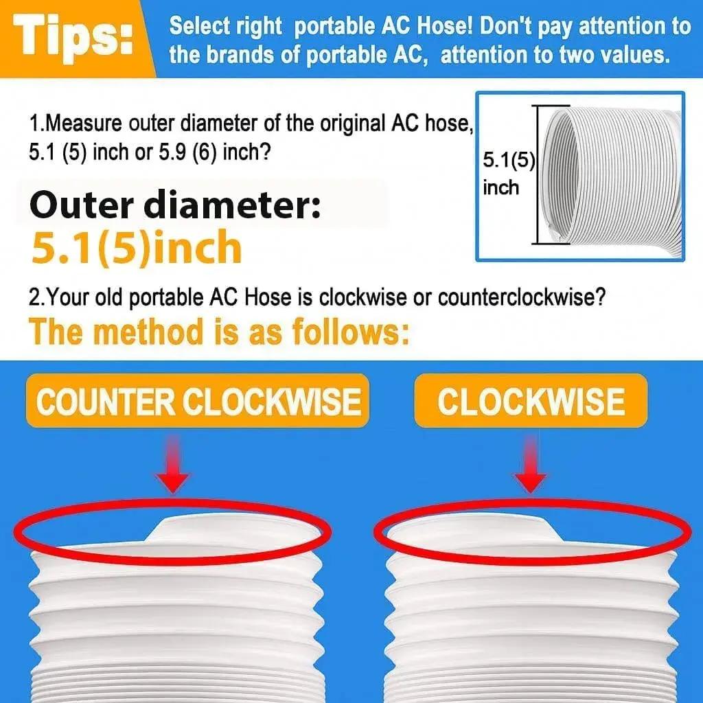 Jin&Bao 5.1 inch (13 cm) Portable Air Conditioner Exhaust Hose 2m (6.55 ft) | Counterclockwise Thread, Universal Replacement - view 3
