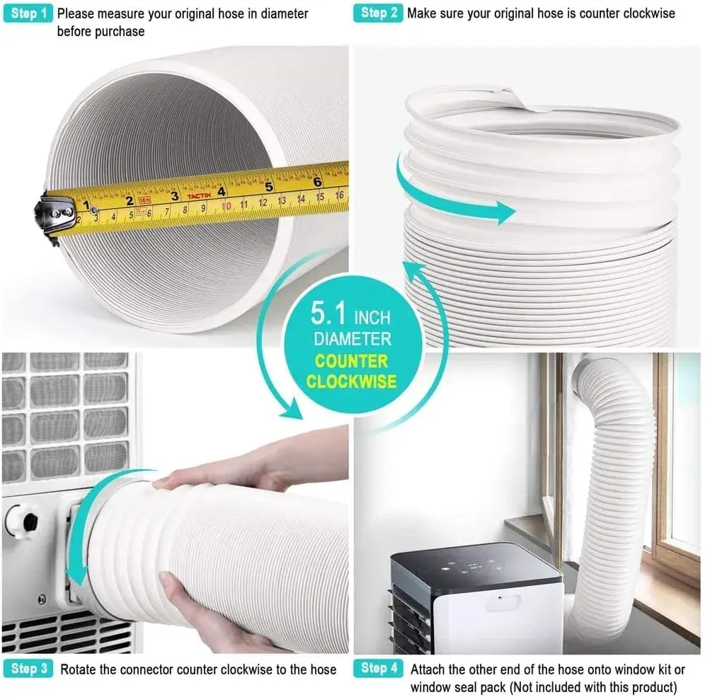 Jin&Bao 5.1 inch (13 cm) Portable Air Conditioner Exhaust Hose 2m (6.55 ft) | Counterclockwise Thread, Universal Replacement - view 4