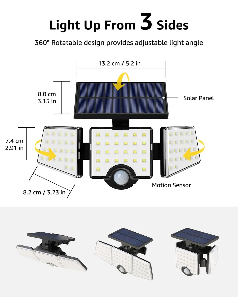 Lepro Solar Lights for Outside 2 Pack | 3 Adjustable Heads 270° Wide Angle Waterproof - view 5