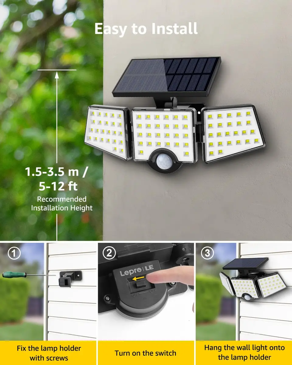 Lepro Solar Lights for Outside 2 Pack | 3 Adjustable Heads 270° Wide Angle Waterproof - view 6