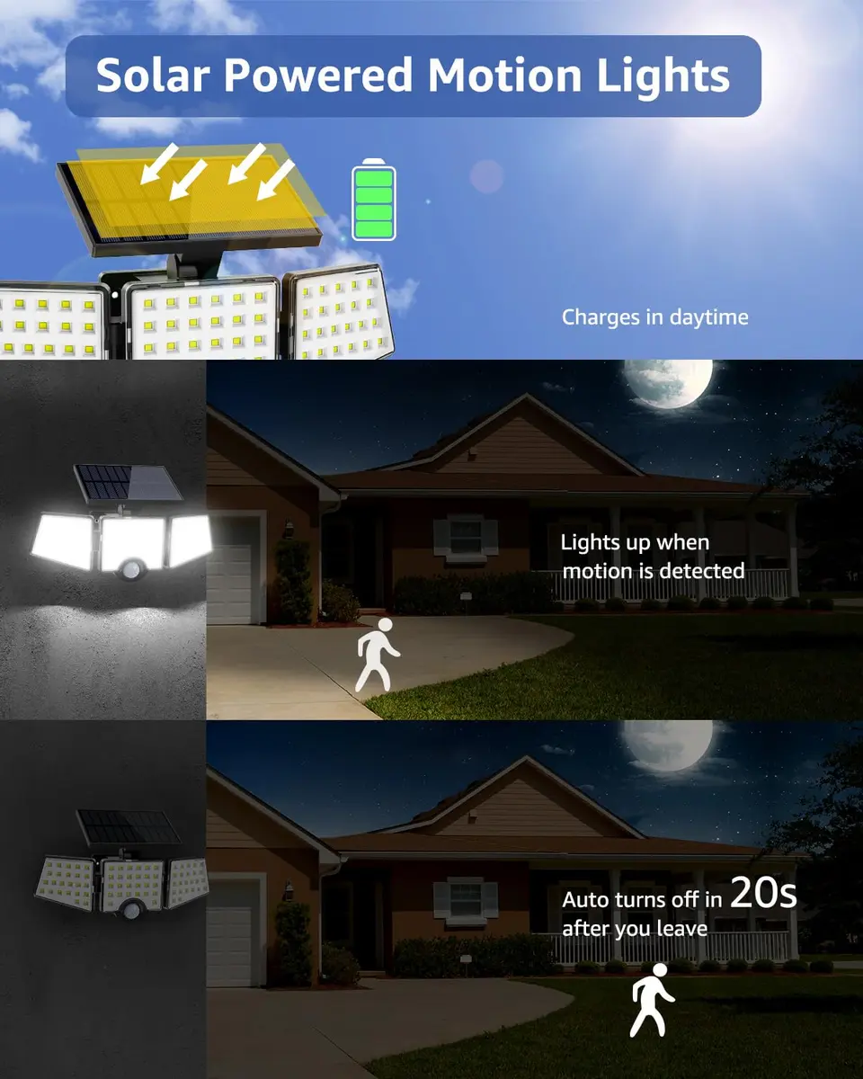 Lepro Solar Lights for Outside 2 Pack | 3 Adjustable Heads 270° Wide Angle Waterproof - view 2