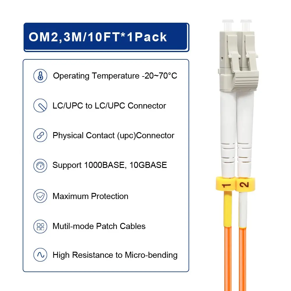 FLYPROFiber OM2 LC to LC Fiber Patch Cable 3M (10ft) | Multimode 1Gb, Orange, LSZH - view 5