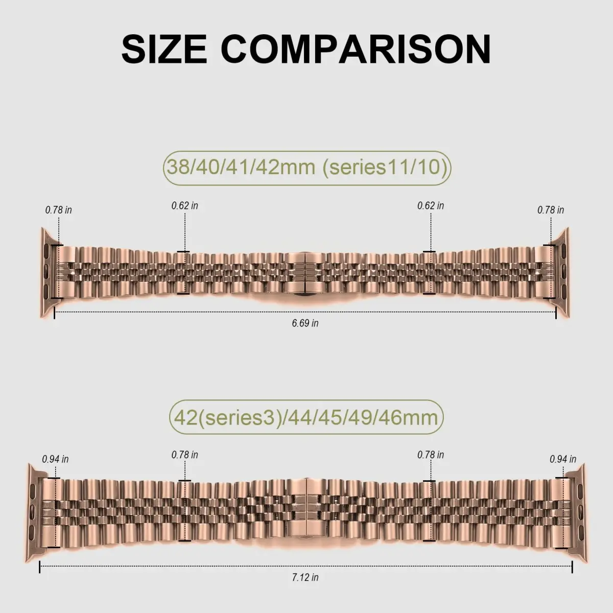 baozai Rose Gold Stainless Steel Watch Band for Apple Watch 38mm, 40mm, 41mm, 42mm Series 1-11 - view 3